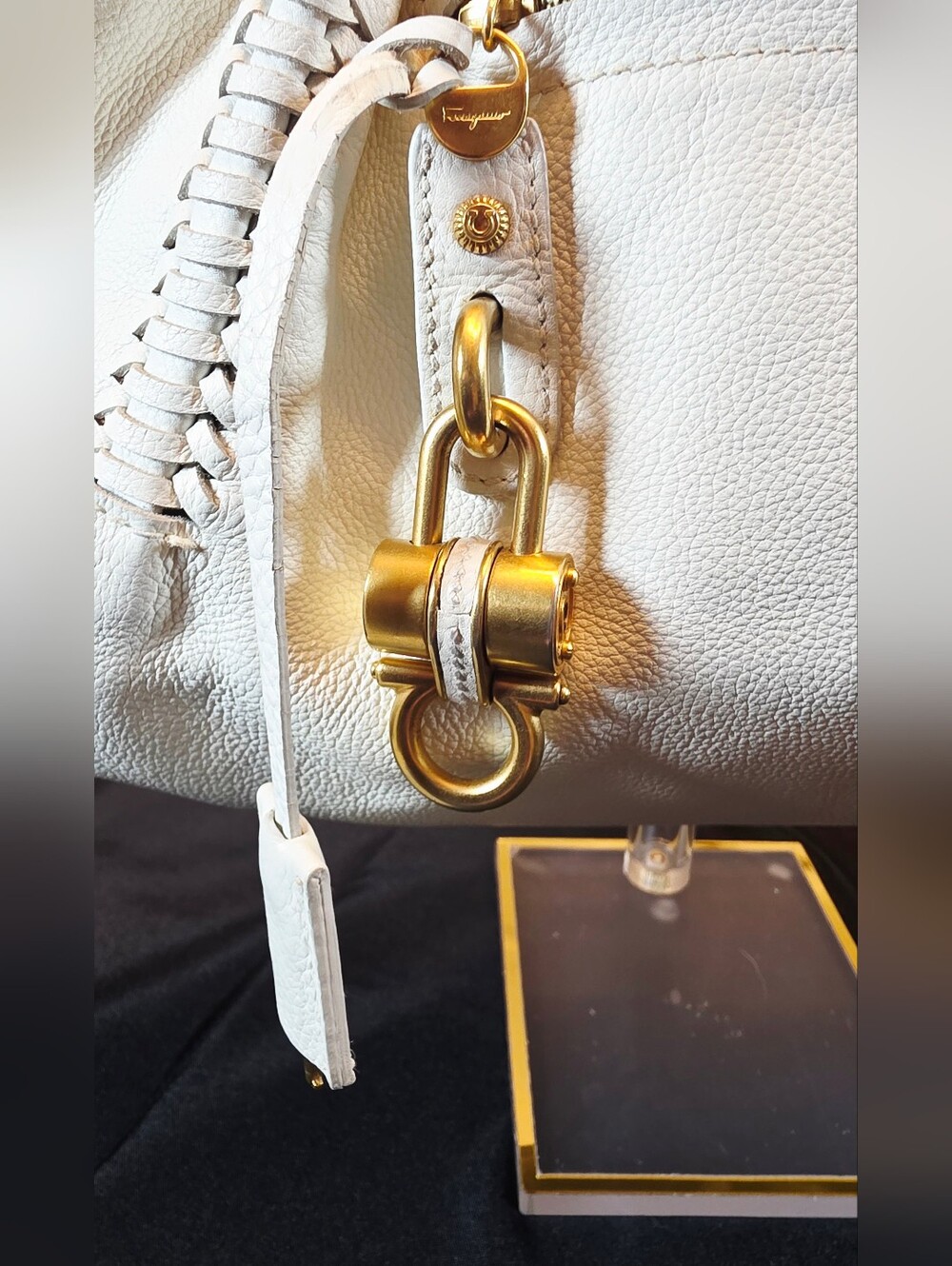Salvatore Ferragamo White Soft Leather Shoulder Bag. Beautiful braided straps. - Picture 3 of 16